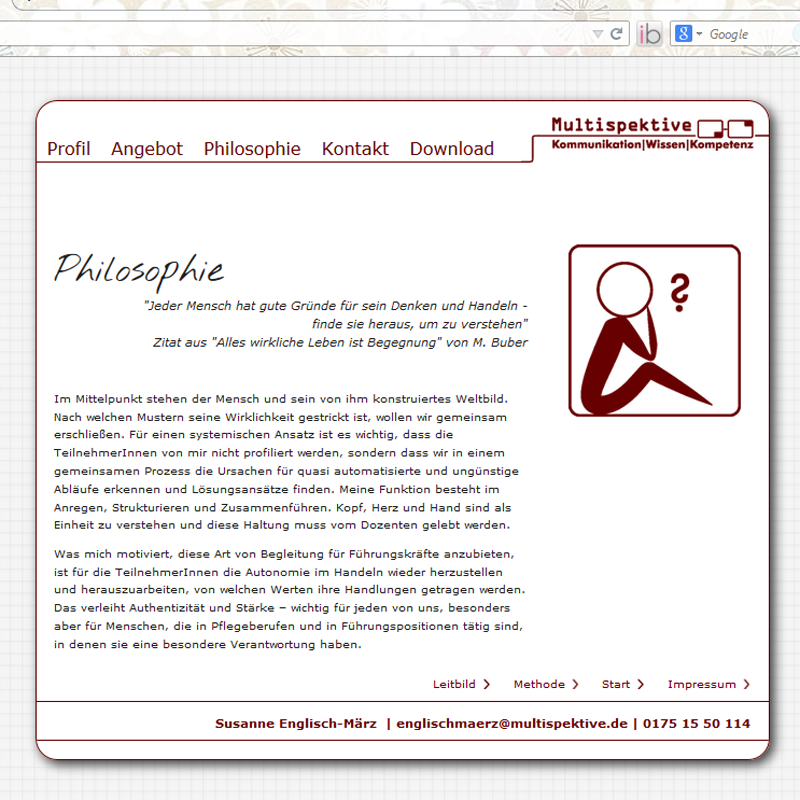 Webseite Multispektive, Unterseite Philosophie